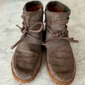 Ugg Reid Leather Moccasins Taupe Suede Booties
